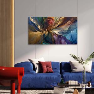 Luxury Gold Foil Abstract Glass Wall Art,Colorful Alcohol Ink Tempered Glass Printing