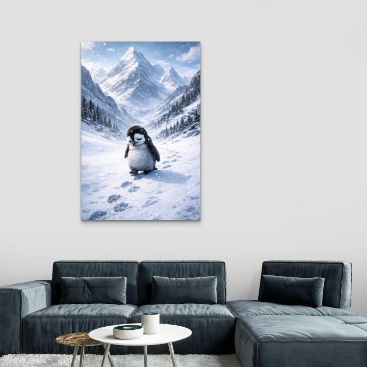 Baby Penguin Tempered Glass Wall Art, Winter Snow Landscape,Large