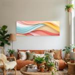 Panoramic Abstract Tempered Glass Wall Art, Pastel Blue Gold Landscape,Large