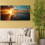 Beach Sunset Tempered Glass Wall Art, Couple Silhouette, Panoramic Ocean View,Large
