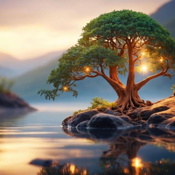 Panoramic Tree of Life Tempered Glass Wall Art, Sunset Lake Print,Large