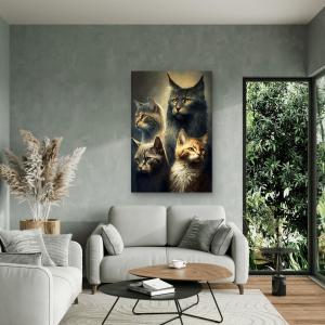 Four Majestic Cats Tempered Glass Wall Art, Modern Animal Print for Living Room