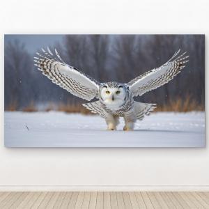 Snowy Owl Tempered Glass Wall Art, Winter Landscape, Wildlife Decor,Large