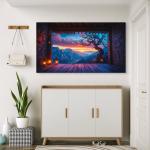 Tempered Glass Wall Art, Sunset Mountain View, Mystic Tree Landscape, Large Glass Printing