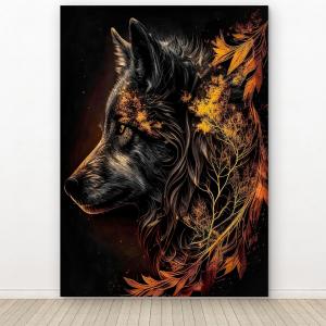 Majestic Wolf Tempered Glass Wall Art, Golden Forest Animal Decor,Large