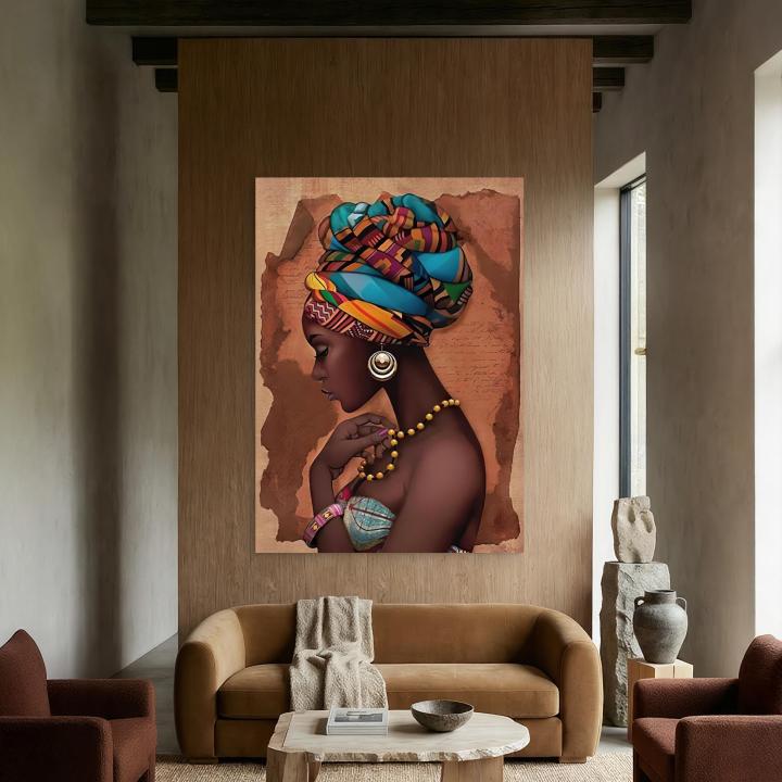 African Woman Tempered Glass Wall Art, Ethnic Portrait Decor