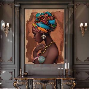African Woman Tempered Glass Wall Art, Ethnic Portrait Decor
