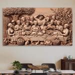 Thanksgiving Family Harvest Glass Wall Art, 3D Wood Carving Illusion Print, Farmhouse Dining Decor