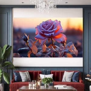 Purple Rose Sunset Tempered Glass Wall Art, Floral Printing, Large Decor