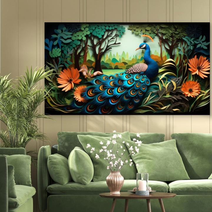 UV Printed Tempered Glass Wall Art: Peacock & Forest Decor