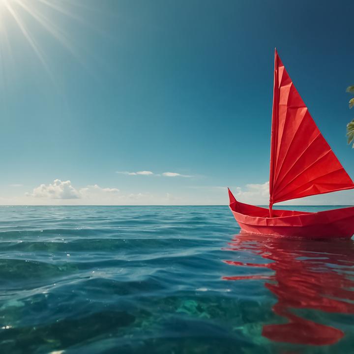 Large Tempered Glass Panel Art - Peaceful Seascape with Origami Boat